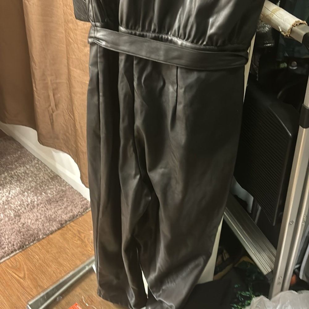 INC faux leather black jumpsuit. - Picture 4 of 4